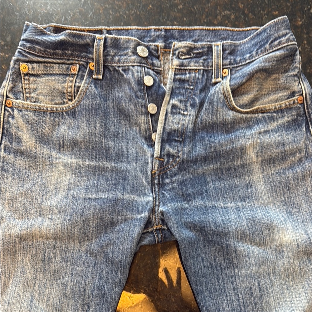 Classic Blue Straight Denim Jeans with Subtle Distressing